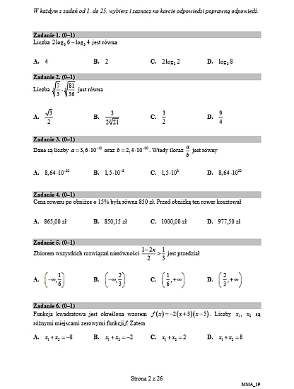 Matura z matematyki. Arkusze, pytania