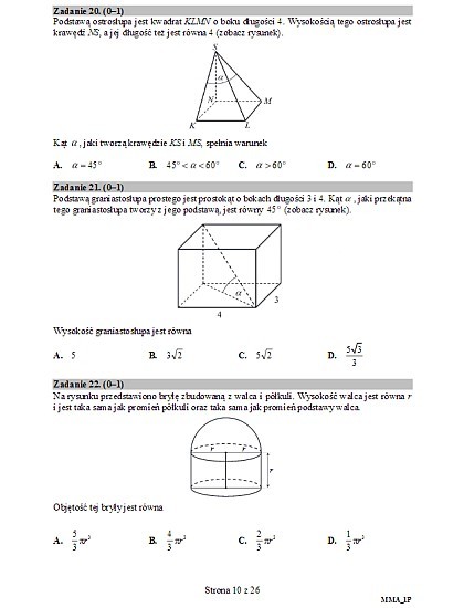 Matura z matematyki. Arkusze, pytania