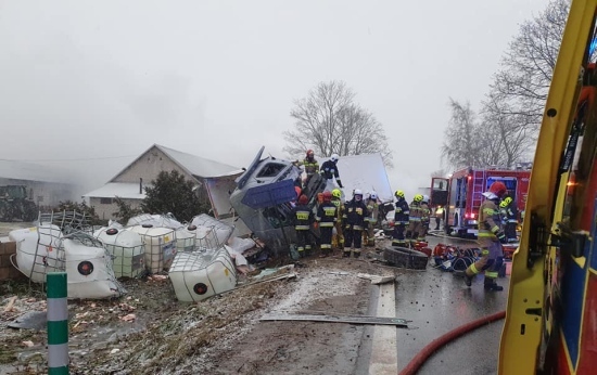 Stok. Wypadek dwóch tirów