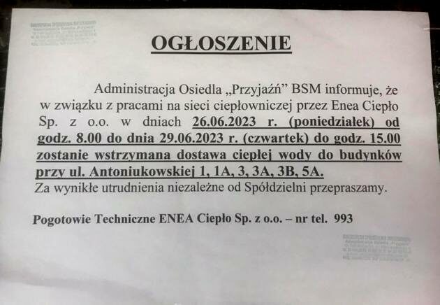 Pod niektórymi adresami nie będzie ciepłej wody. Przez kilka dni