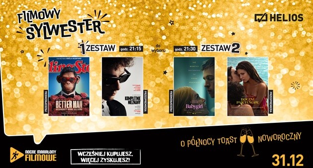 Filmowy Maraton Sylwestrowy w kinach Helios. Będą seanse przedpremierowe i toast o północy